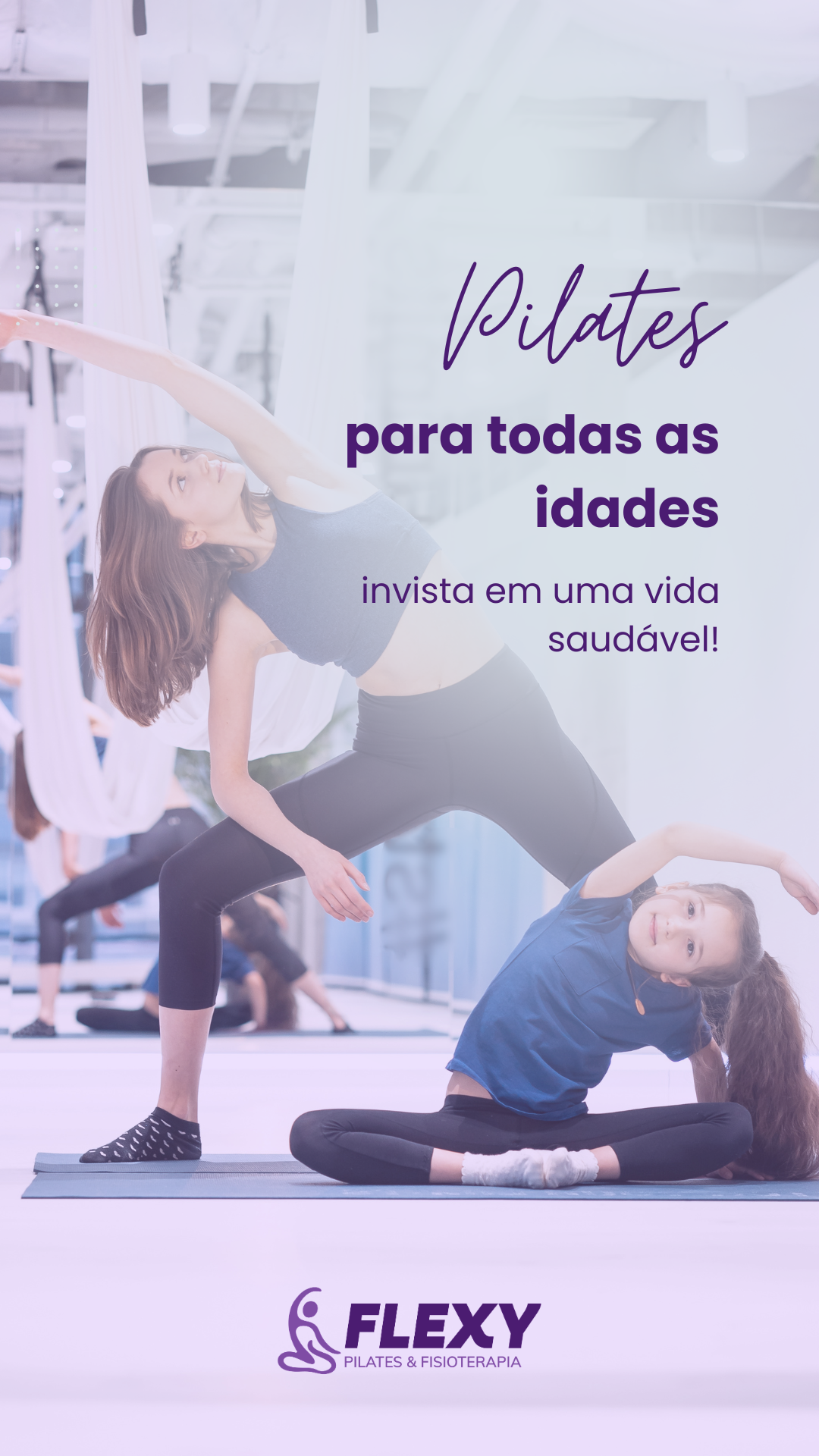 Pilates para todas as idades: duas pessoas praticando alongamento